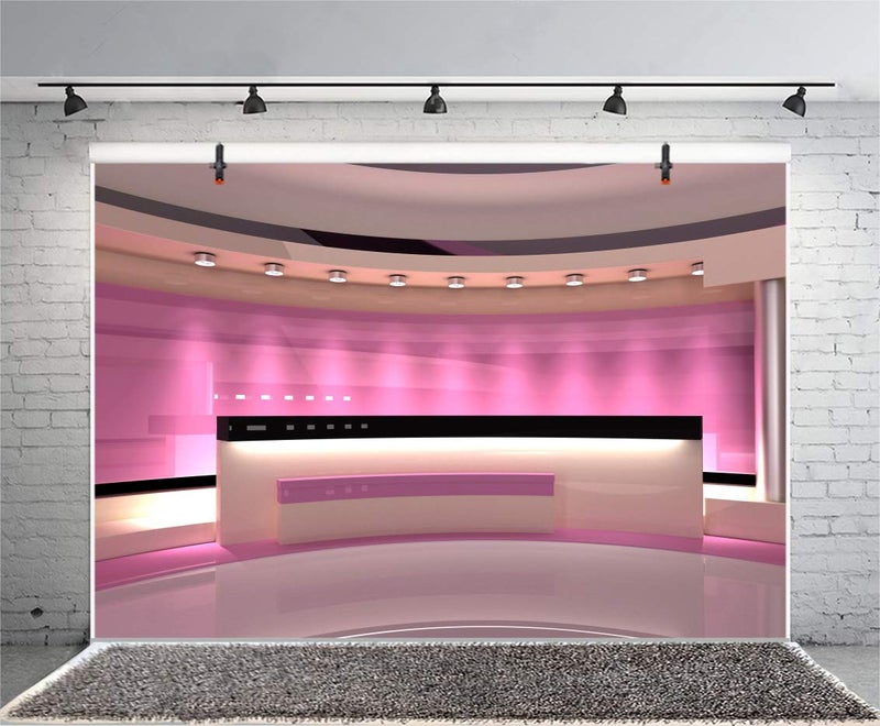 Leyiyi 7x5ft News Broadcast Hall Backdrop Recetation Desk Modern Office Interior Front Table TV Show Neon Light Photo Background Business Study Decor Adults Portrait Studio Prop Vinyl Wallpaper - Image 4